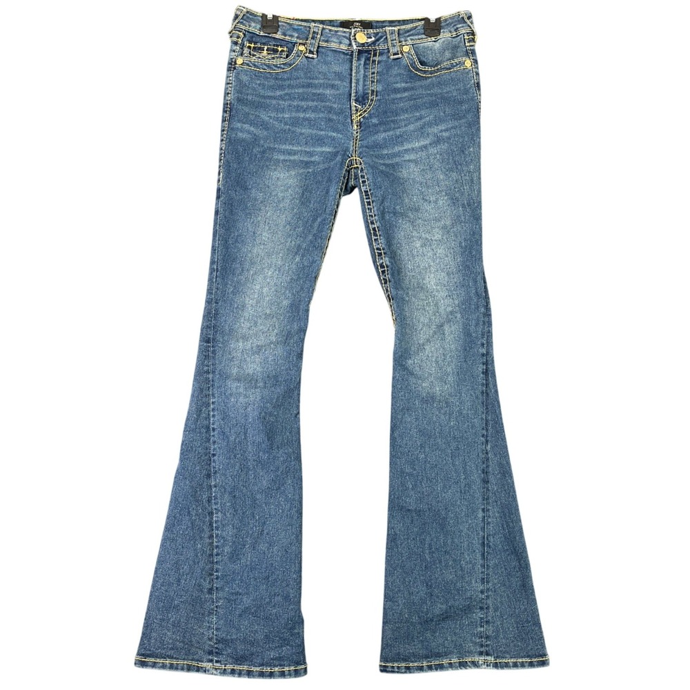 True Religion Joey Flare Jeans Womens 29 Contrast Stitch Mid Rise Casual‎ Denim